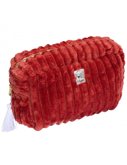 Louise : Grande trousse de toilette minky matelassé - paprika