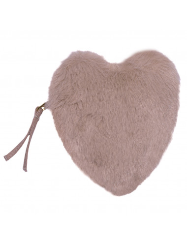 Baby Valentina : Mini trousse cœur fausse fourrure -  angora galet