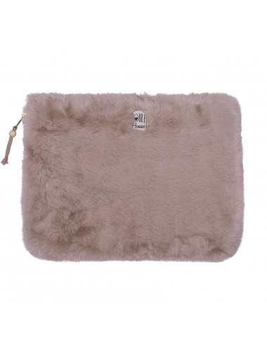 Pochette PC/tablette fausse fourrure angora galet - Taille M