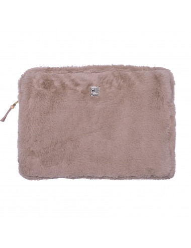 Pochette PC/tablette fausse fourrure angora galet - Taille L
