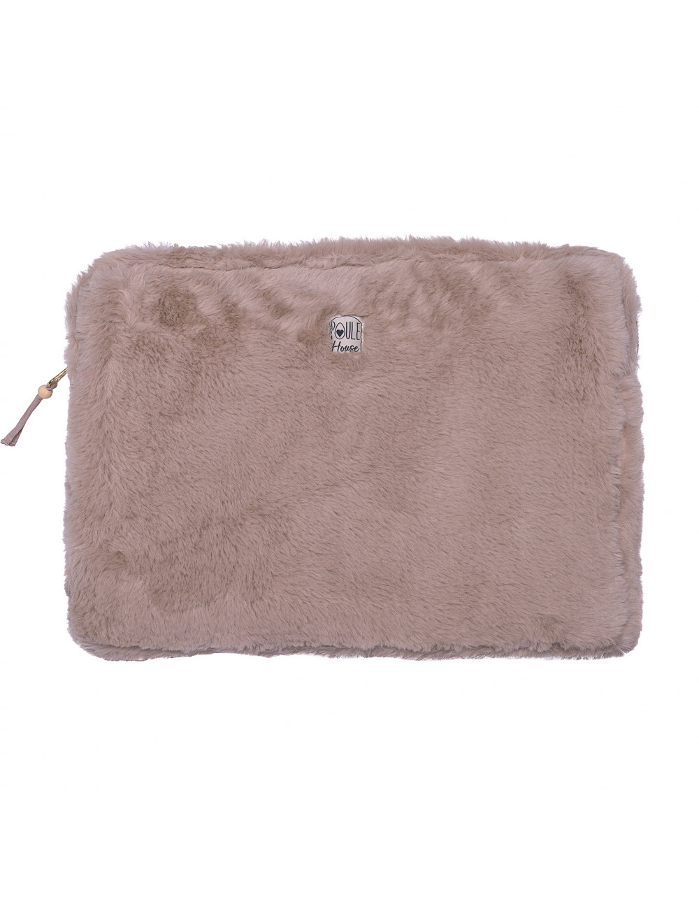 Pochette PC/tablette fausse fourrure angora galet - Taille L
