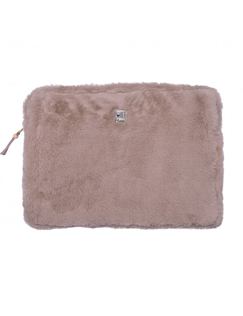 Pochette PC/tablette fausse fourrure angora galet - Taille L
