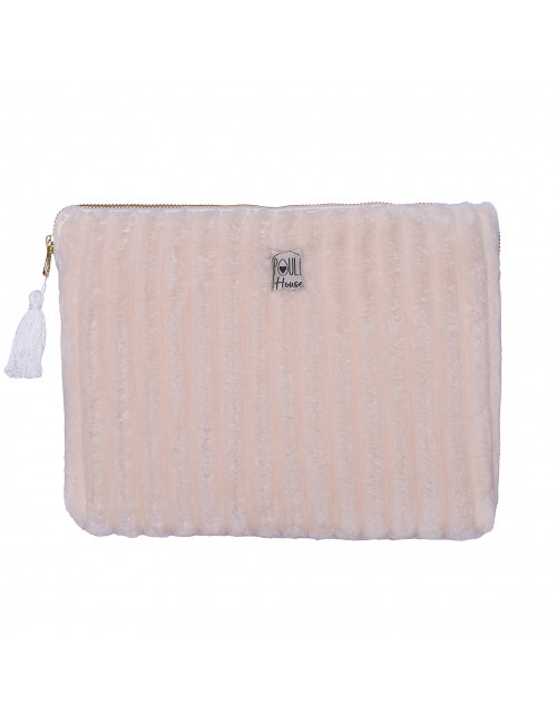 Pochette PC/tablette minky matelassé crème - Taille M