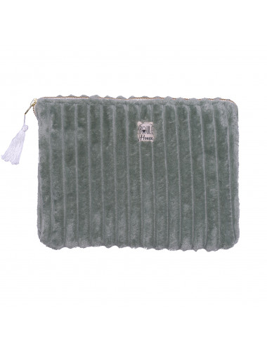 Pochette PC/tablette minky matelassé sauge - Taille M