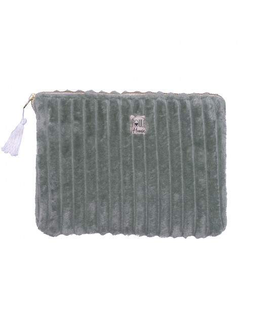 Pochette PC/tablette minky matelassé sauge - Taille M