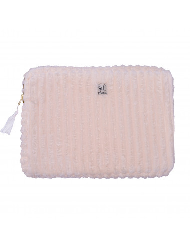 Pochette PC/tablette minky matelassé crème - Taille L