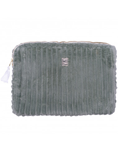 Pochette  PC/tablette minky matelassé sauge - Taille L