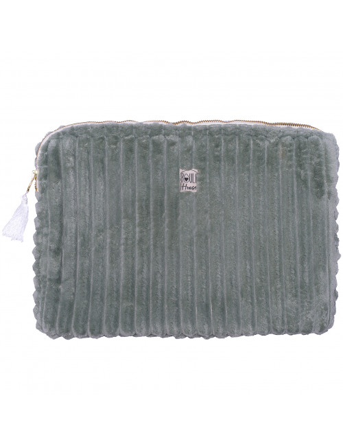 Pochette  PC/tablette minky matelassé sauge - Taille L