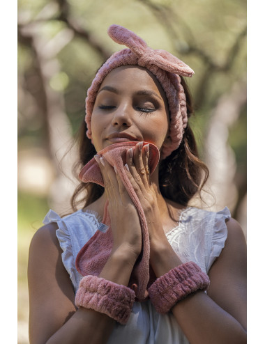 Set 3 serviettes visage éponge bambou - terracotta