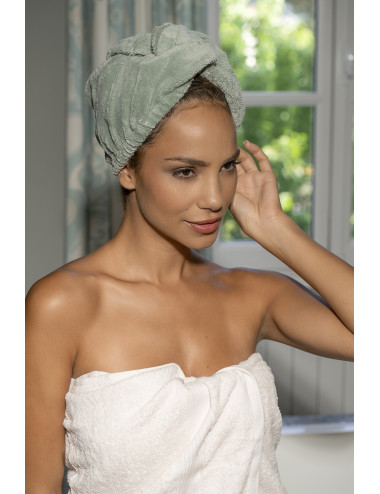 Serviette turban cheveux en éponge bambou - lait