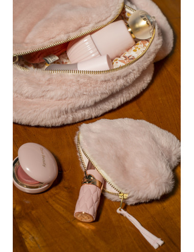 Baby Valentina : Mini trousse cœur fausse fourrure -  angora galet