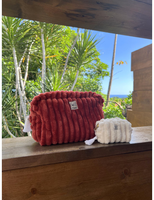 Louise : Grande trousse de toilette minky matelassé - paprika