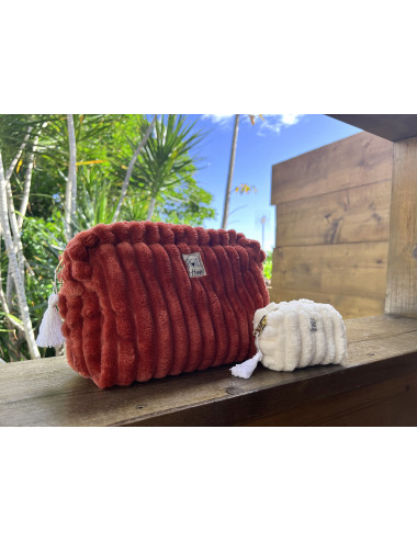 Louise : Grande trousse de toilette minky matelassé - crème