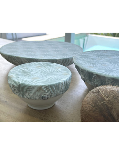 Set 3 couvre-plats coton enduit imprimé palmiers