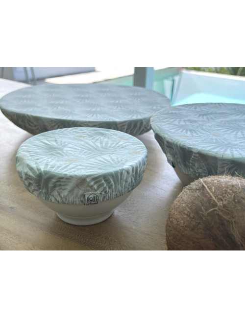 Set 3 couvre-plats coton enduit imprimé palmiers