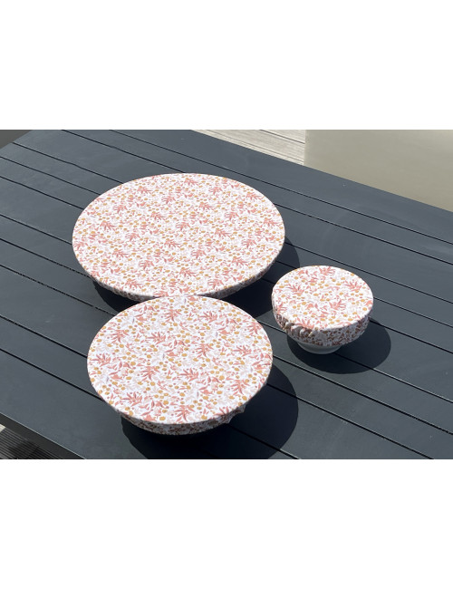Set 3 couvre-plats coton enduit imprimé liberty marsala