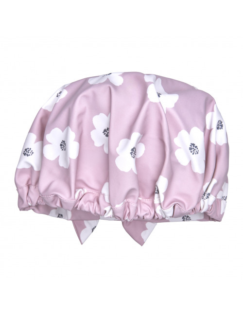 Charlotte de douche imprimé fleurs blanc/rose