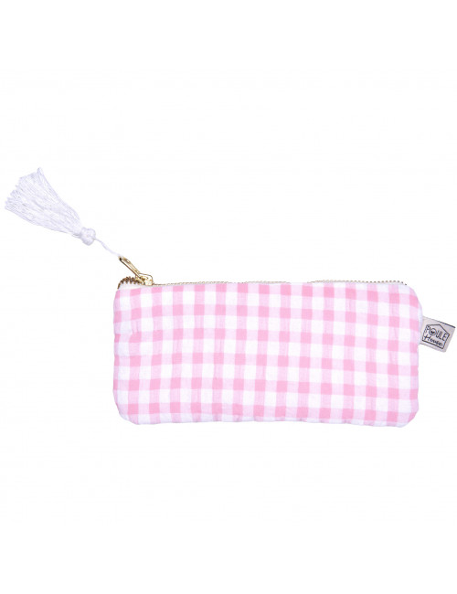 Etui à lunettes zippée - vichy rose