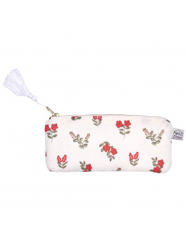 Etui à lunettes zippée - fleurs rouges