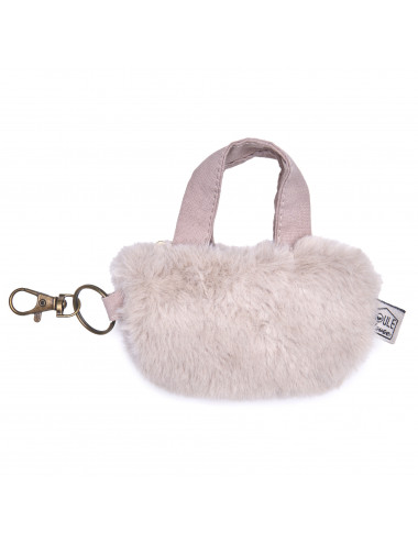 Etui pour écouteurs : mini sac fourrure beige