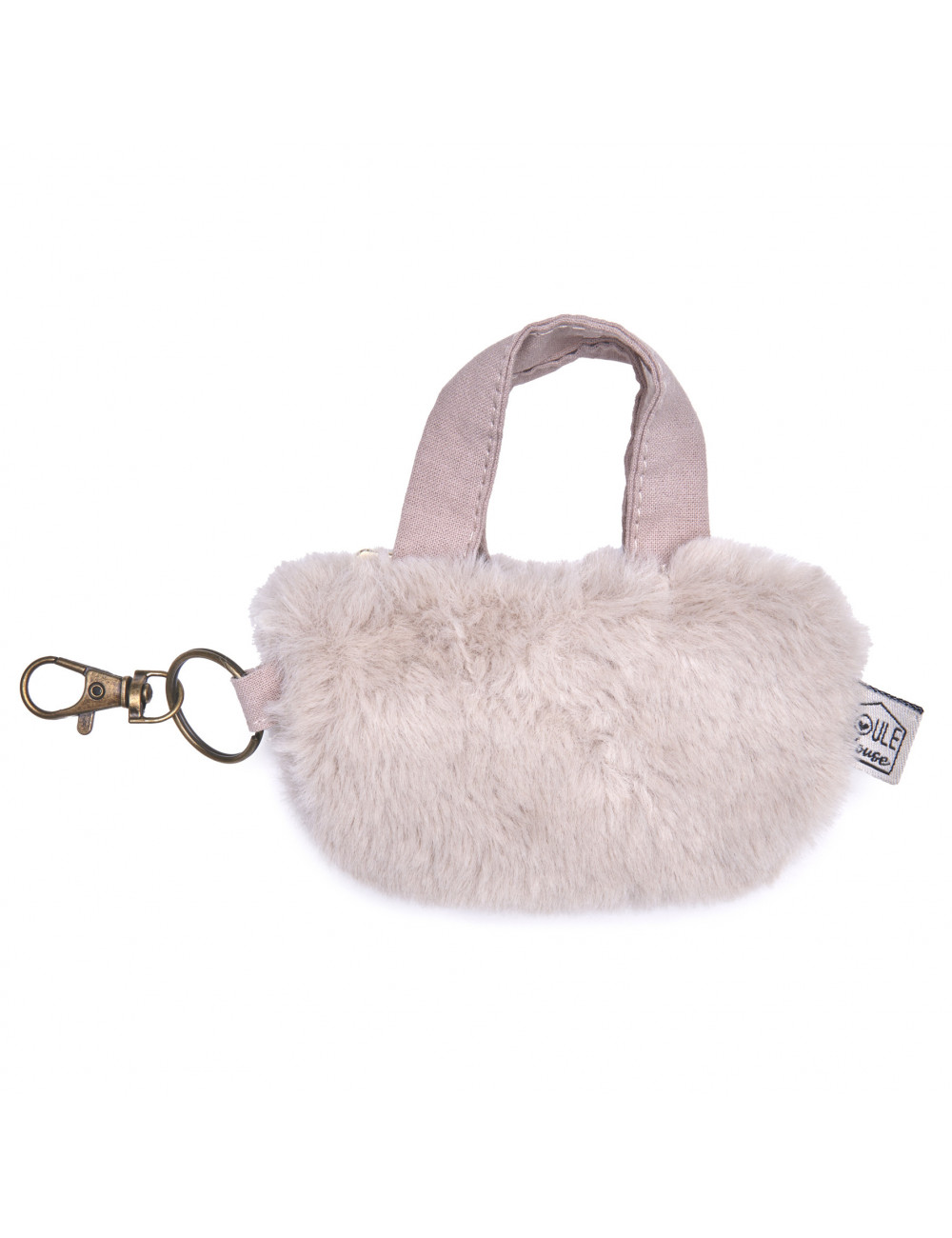 Etui pour écouteurs : mini sac fourrure beige