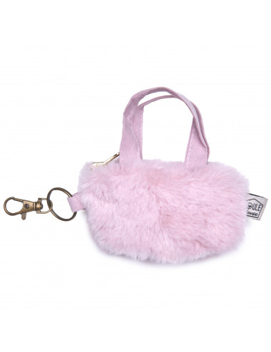 Etui pour écouteurs : mini sac fourrure rose