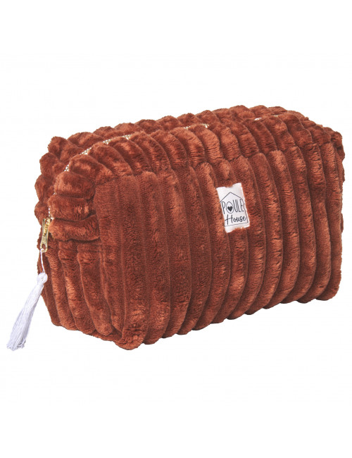 Louise : Grande trousse de toilette minky matelassé - toffee