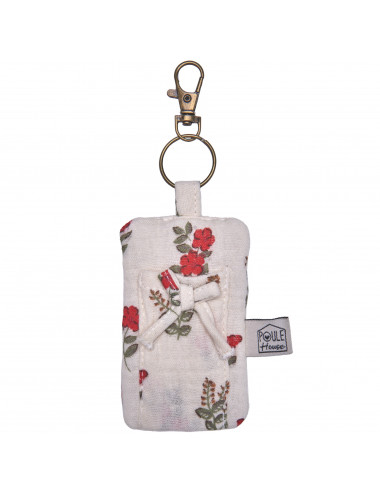 Porte-clés 2 en 1 pour baume à lèvres - fleurs rouges