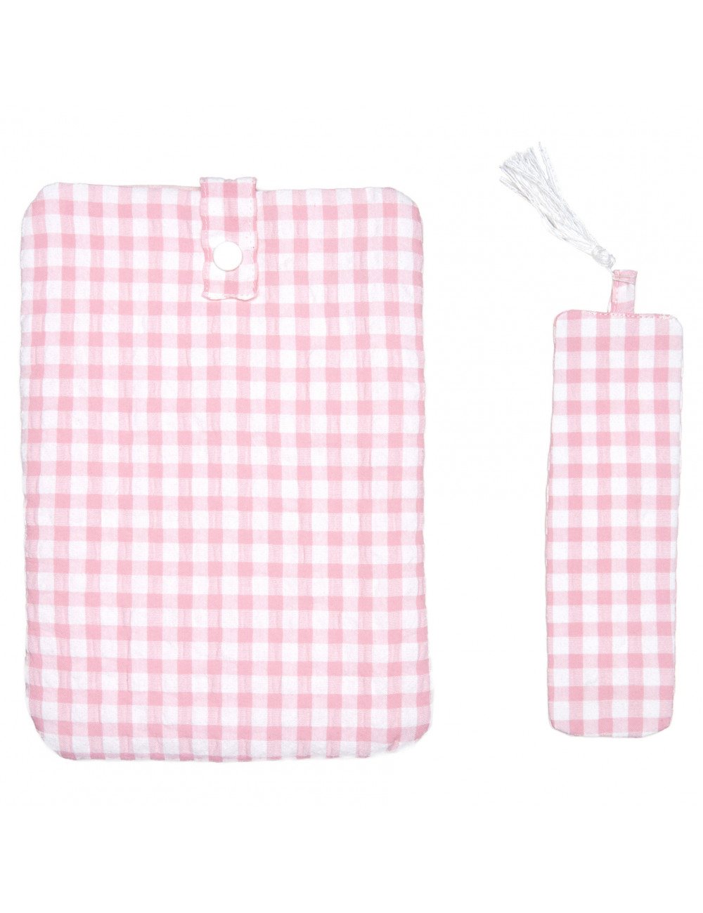 Pochette à livre de poche + marque-page - vichy rose