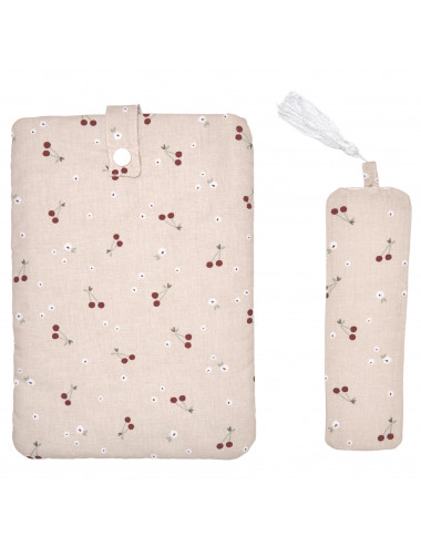 Pochette à livre de poche + marque-page - imprimé cerises