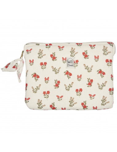 Pochette zippée PC/tablette fleurs rouges - Taille M