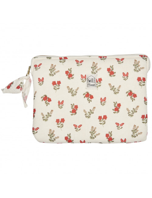 Pochette zippée PC/tablette fleurs rouges - Taille M