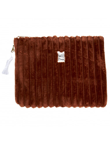 Pochette zippée PC/tablette Minky matelassé toffee - Taille M
