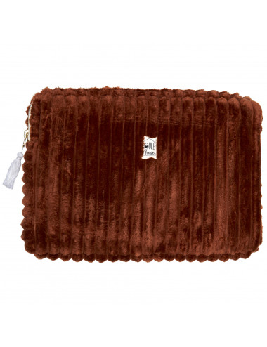 Pochette zippée PC/tablette Minky matelassé toffee - Taille L