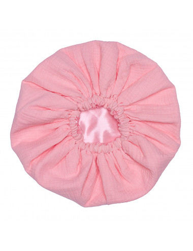 Bonnet de nuit satin & gaze de coton - rose