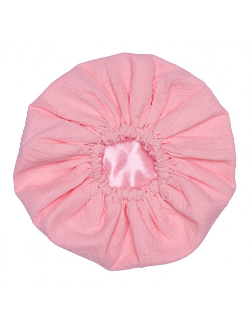 Bonnet de nuit satin & gaze de coton - rose