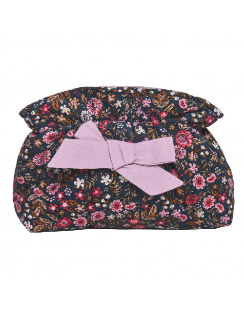 Trousse maquillage velours à nœud -  motif floral