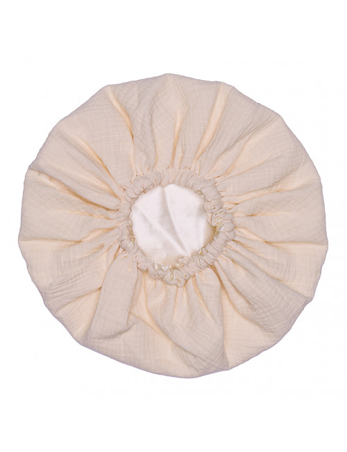 Bonnet de nuit satin & gaze de coton - ivoire