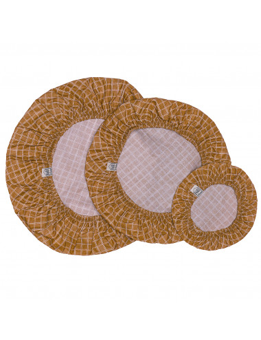 Set 3 couvre-plats coton enduit imprimé carreaux cassonade