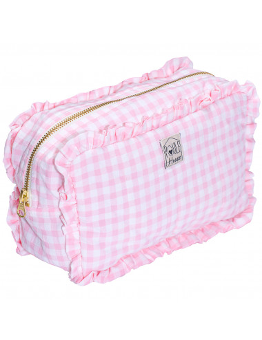 Marylou : Grande trousse de toilette à froufrou - vichy rose