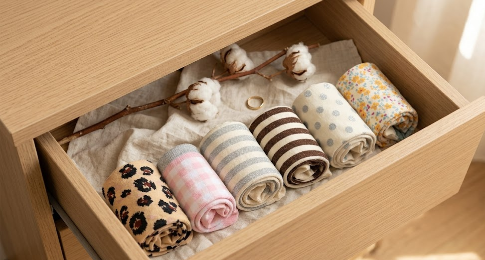 Tiroir de chaussettes femme Poule House : imprimés léopard, vichy, rayures, pois et fleurs