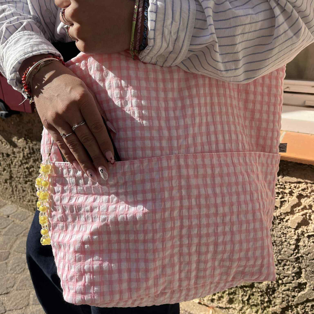 Grand sac fourre-tout - vichy rose