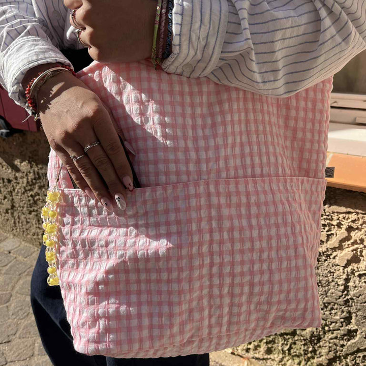 Grand sac fourre-tout - vichy rose