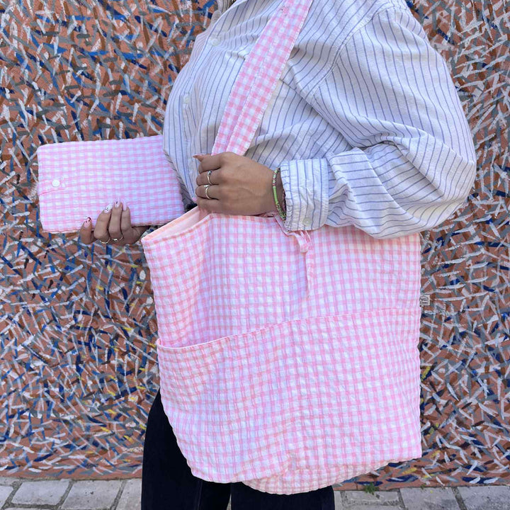 Pochette à livre de poche + marque-page - vichy rose