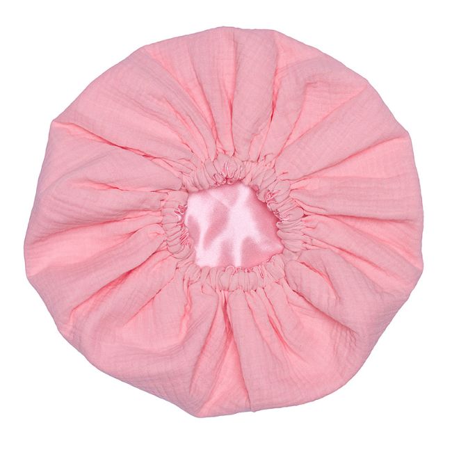 Bonnet de nuit satin & gaze de coton - rose