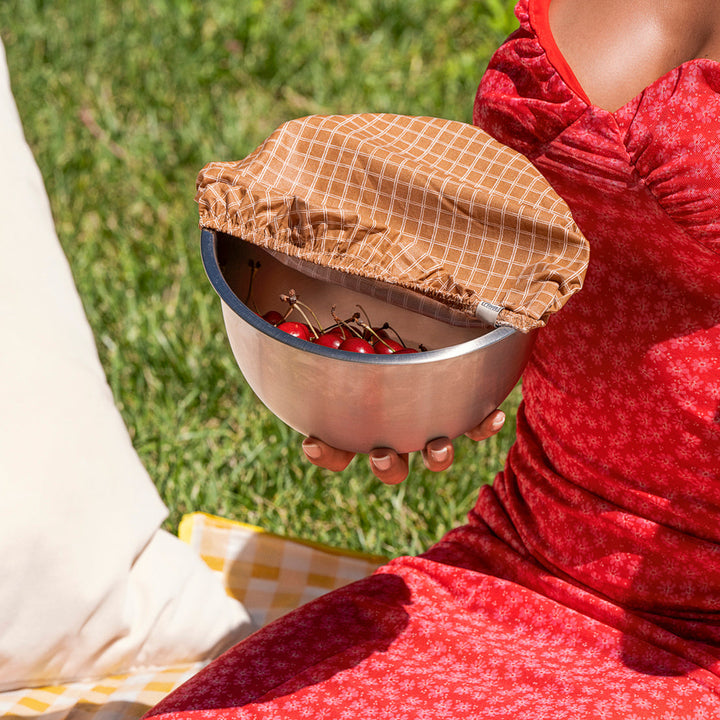 Set 3 couvre-plats coton enduit imprimé carreaux cassonade