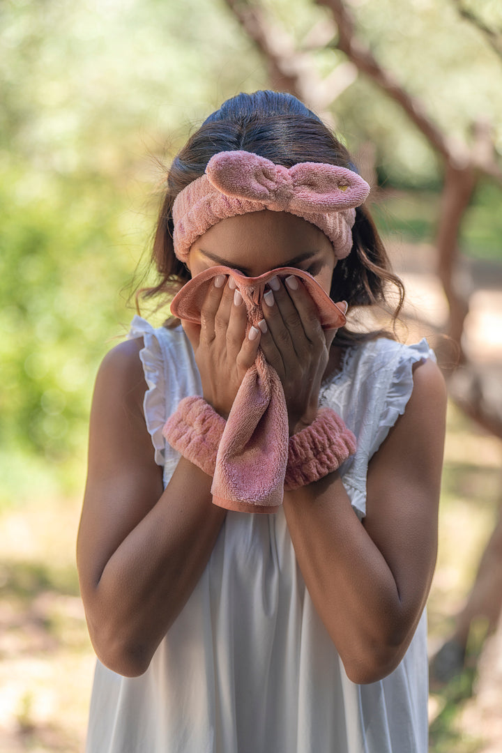 Set 3 serviettes visage éponge bambou - terracotta