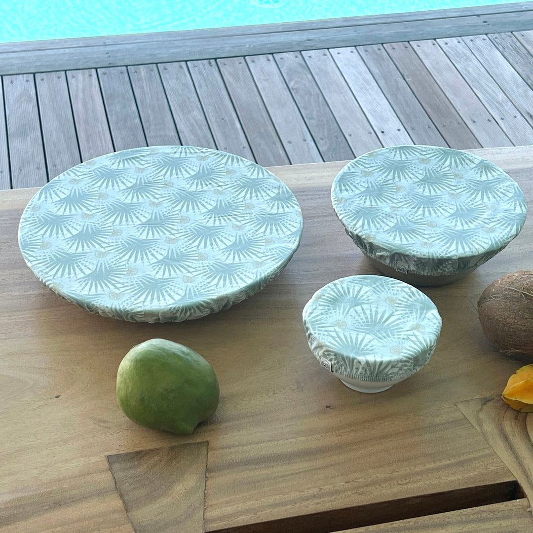 Set 3 couvre-plats coton enduit imprimé palmiers