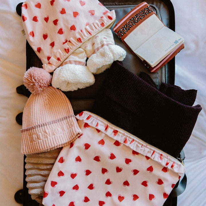 Lifestyle duo de pochettes de voyage zippées imperméables Selena - cœurs roses- Poule House