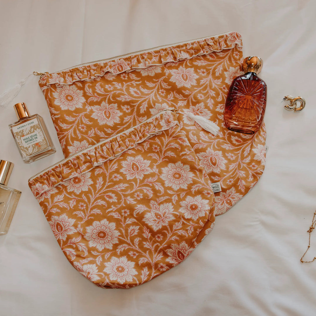 Lifestyle duo de pochettes de voyage zippées imperméables Selena - fleurs indiennes - Poule House
